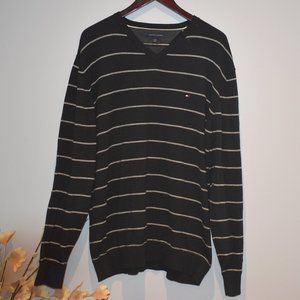 TOMMY HILFIGER Black/White Striped Sweater X-Large